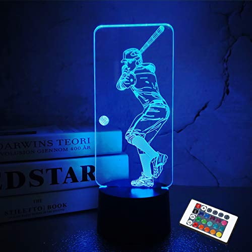 Baseball Sport Gifts Bedside Lamp for Xmas Holiday Birthday Gifts for Kids Baseball Fan with Remote Control 16 Colors Changing 4 Changing Mode FULLOSUN Baseball 3D Night Light Dim Function